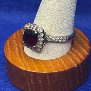 Sterling Silver Garnet Halo Ring in Deep Red